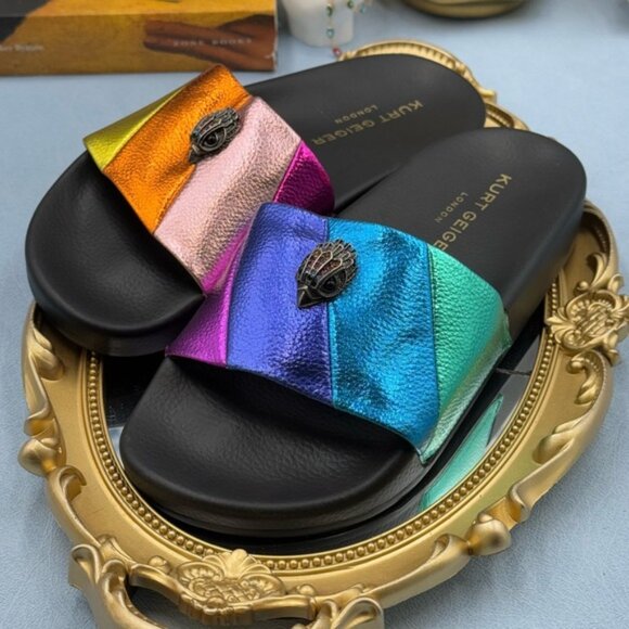 🆕 KURT GEIGER LONDON 🧿 NWOT Meena Eagle Metallic Pool Slide - Size 36 US 6 - Picture 9 of 15